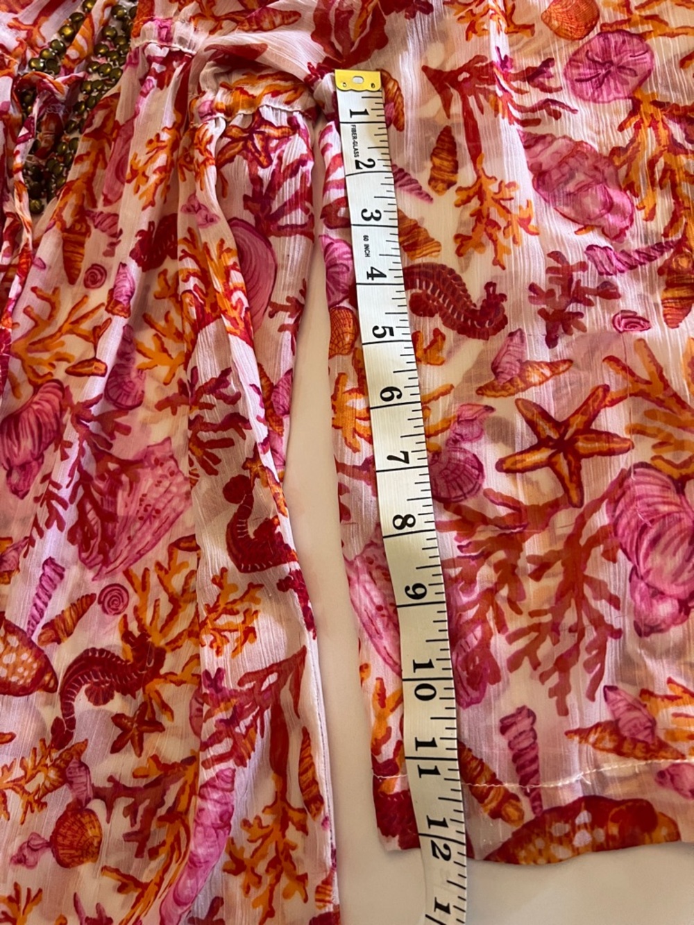 blue island Pink and Orange Printed Tunic with Beaded Neckline - Picture 8 of 8